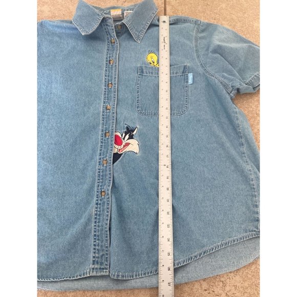 Vintage Looney Tunes Warner Brothers Womens Blue Button Down Shirt Sz 22W - Picture 6 of 7